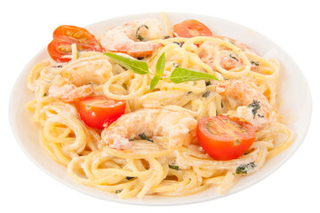 delicious Spaghetti pasta with prawns on  plate