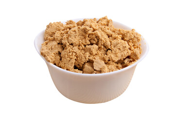 Tasty fresh grained cottage cheese on a plate on  White background