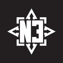 NE Logo monogram with rounded arrows shape design template
