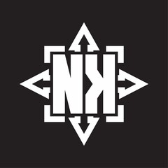 NK Logo monogram with rounded arrows shape design template