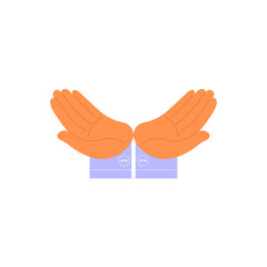 Two hands are arranged with palms up, a gesture of caring, cherish something or someone. Vector illustration, flat cartoon design, eps 10.