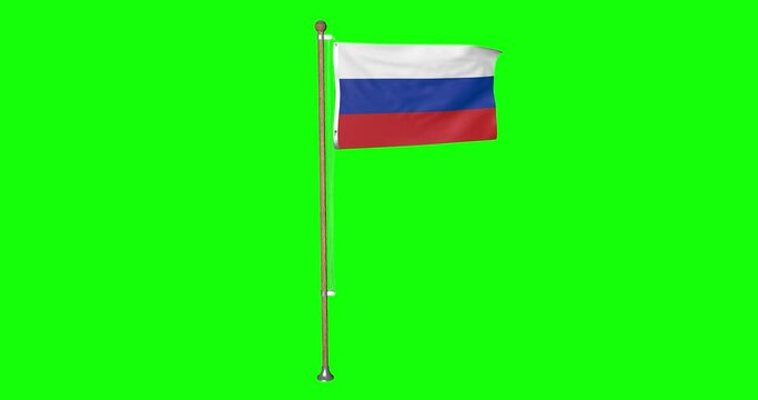Green screen hiper realistic loop flag of Russia with flagpole waving in the wind russian flag fluttering animation 3d 4k