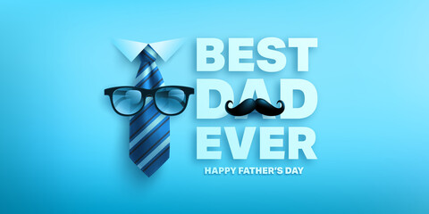 Happy Father's Day poster or banner template with king necktie and glasses.Greetings and presents for Father's Day.Vector illustration EPS10