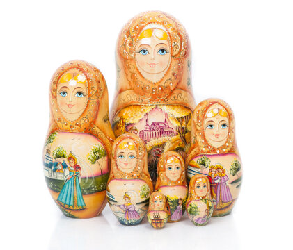Group of Russian nesting dolls isolated