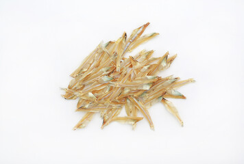 Dried Small fish isolate on white background