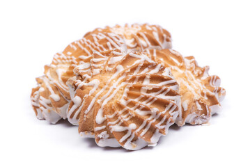 Group of cookies drizzled with white chocolate isolated