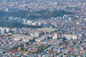 Aerial view of 83 tower from Apsan mountain in Daegu, Republic of Korea