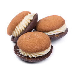 Three pastry biscuit sandwich with chocolate