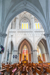 Fototapeta na wymiar interior of the church with gothic style arcs