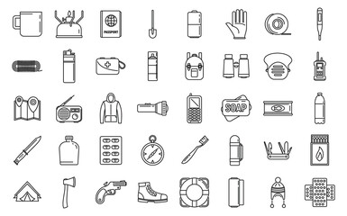 Survival activity icons set. Outline set of survival activity vector icons for web design isolated on white background