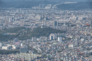 Aerial view of 83 tower from Apsan mountain in Daegu, Republic of Korea