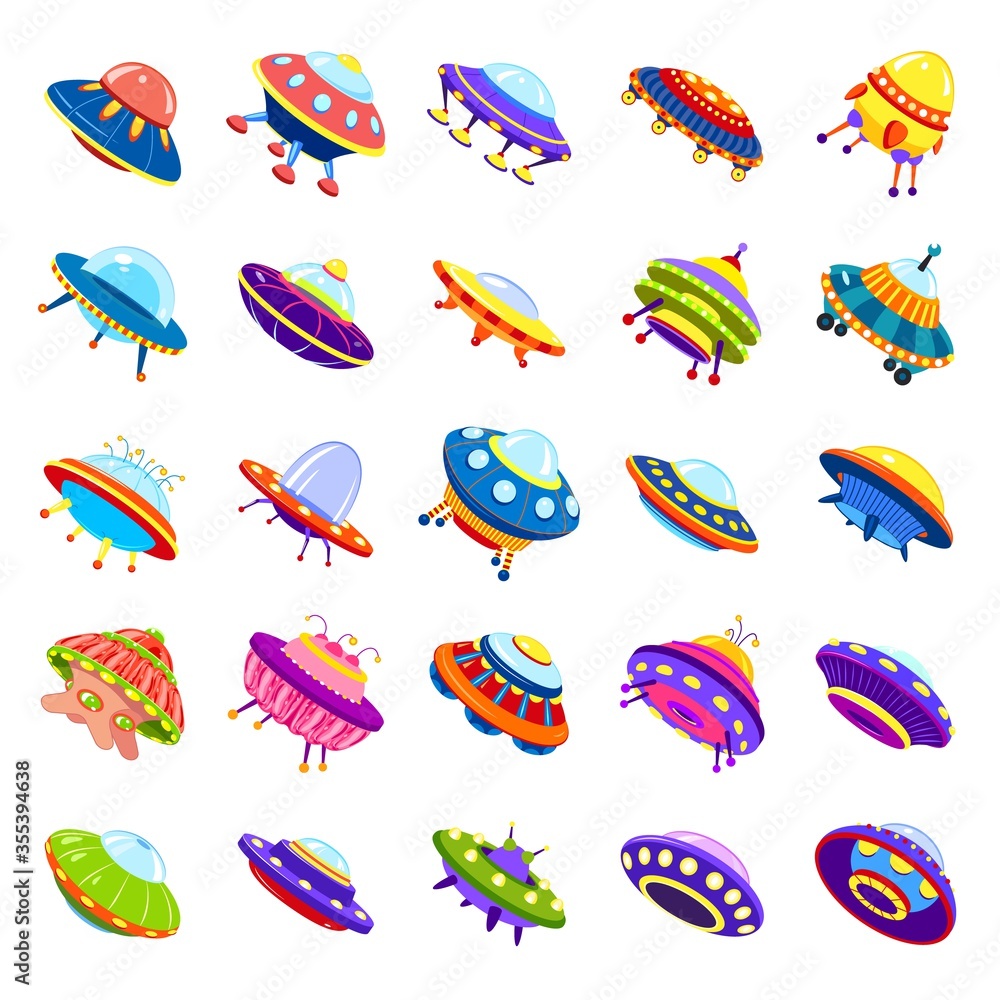 Poster ufo icons set. cartoon set of ufo vector icons for web design