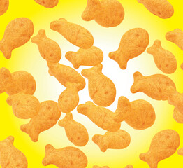 fly fish shaped crackers. Isolated on background. Clipping path. 3d illustration.