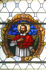 St. Marko Krizin, a stained glass window at Holy Family Church in Zagreb, Croatia