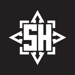 SH Logo monogram with rounded arrows shape design template