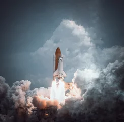 Peel and stick wallpaper Boys room Space shuttle launches with dramatic smoke
