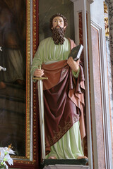 St. Paul statue at the main altar in the Church of the Visitation of the Virgin Mary in Cirkvena, Croatia