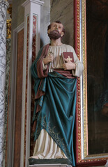 St. Peter statue at the main altar in the Church of the Visitation of the Virgin Mary in Cirkvena, Croatia