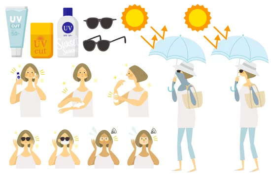 日焼け対策をする女性 日焼け止め イラスト Stock Vector Adobe Stock