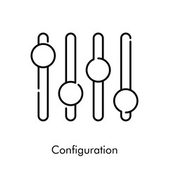 Icono plano lineal palabra Configuration con ecualizador en color negro