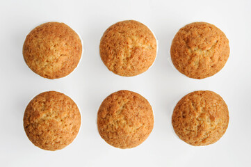 cupcakes on a white background, arranged in two rows, isolated, shot from above