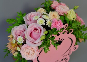 
wooden boxes with fresh flowers