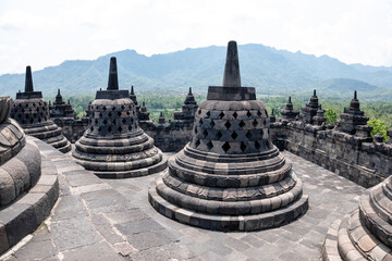 Statues and Stupas of the Borobudur Temple, West Java, Indonesia (750AD)