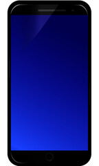 realistic smartphone mockup with transparent background. device front view blue display background