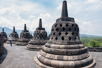 Statues and Stupas of the Borobudur Temple, West Java, Indonesia (750AD)