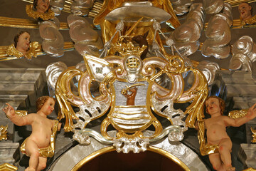 Coat of arms of the Petricevic family on the altar of Saint Florian Parish church of Saint George in Gornja Stubica, Croatia