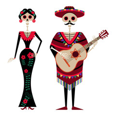 Mexican Day of Dead Decorated Skeleton Couple