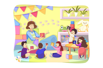 Obraz na płótnie Canvas Teaching, game, care, kindergarten concept
