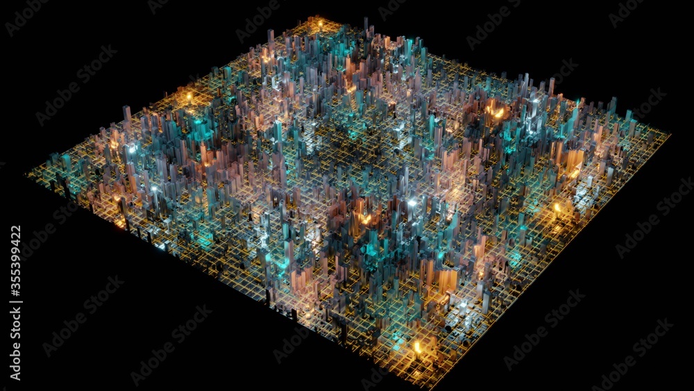 Poster 3d image render, aerial view of cityscape background. 3d rendering.