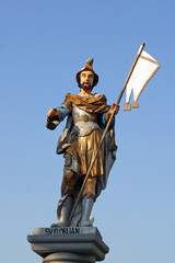 St. Florian statue in front of the Church of the Visitation of the Virgin Mary in Gornji Draganec,...