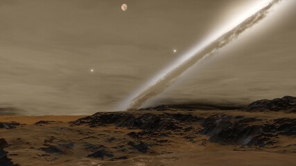 beautiful alien planet in far space, realistic exoplanet, planet suitable for colonization, planet...