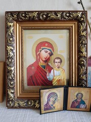 Christian orthodox icons on a shelf