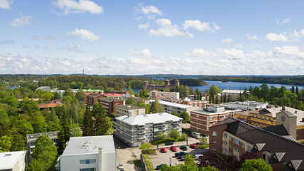 Savonlinna, Finland. Drone views from city. 2019.