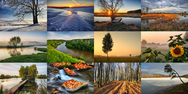 Twelve Colored Images of landscape For Calendar