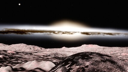 beautiful alien planet in far space, realistic exoplanet, planet suitable for colonization, planet...