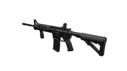 Modern black automatic rifle isolated on white. Weapons for police, special forces and the army. Automatic carbine with mechanical sights.