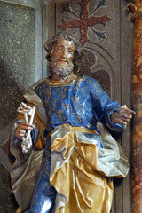 St. Peter's statue on the main altar at St. Nicholas Church in Gornji Miklous, Croatia