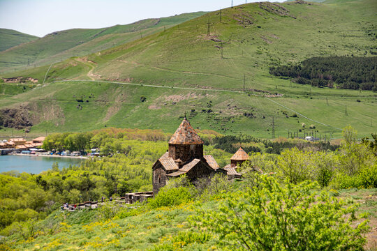 Church in nature. Beautiful architecture of churches. Armenian monasteries and churches. Apostolic churches. Monastery complex. Beautiful temples. Churches of Sevanavank Monastery, Armenia