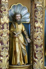 Saint Paul statue on the main altar in the chapel of Saints Fabian and Sebastian in Slani Potok, Croatia
