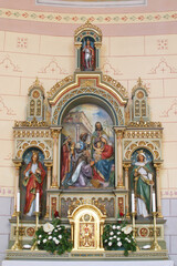Fototapeta na wymiar The altar Adoration of the Magi in the Church of Visitation of the Virgin Mary in Vukovina, Croatia