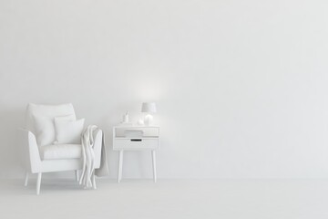 White room with armchair. Scandinavian interior design. 3D illustration