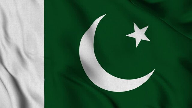 Pakistan national flag waving with fabric texture fluttering in wind in a seamless loop in smooth slowmotion animation background