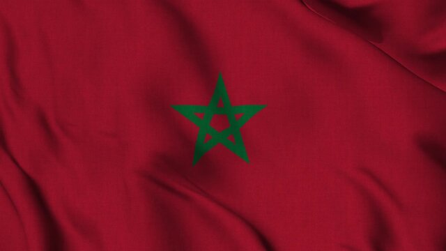 Morocco national flag waving with fabric texture fluttering in wind in a seamless loop in smooth slowmotion animation background