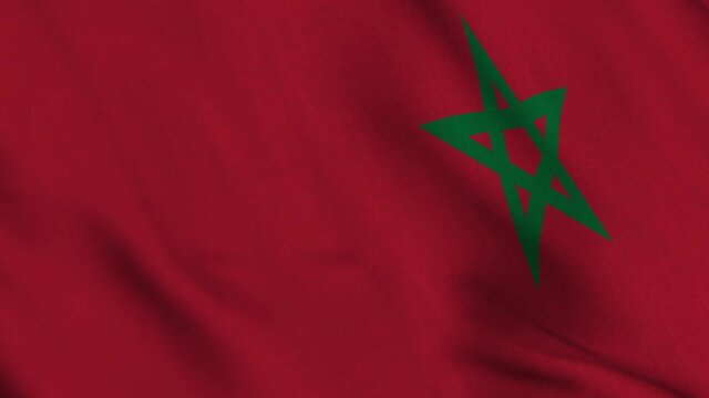 Morocco national flag waving with fabric texture fluttering in wind in a seamless loop in smooth slowmotion animation background