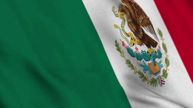 Mexico national flag waving with fabric texture fluttering in wind in a seamless loop in smooth slowmotion animation background
