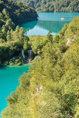 Pure Plitvice lakes on a cloudless sunny day in Croatia